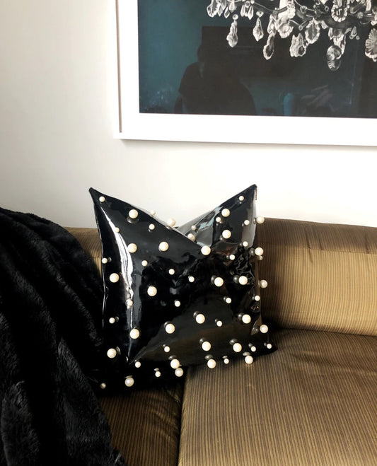 Patent Leather Pearl Pillow